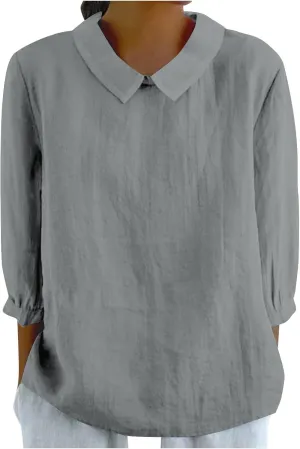 Summer Tops for Women 2025 Lightweight Linen Tee Shirt 3/4 Sleeve Lapel Gauze Blouses Loose Trendy Business Clothing
