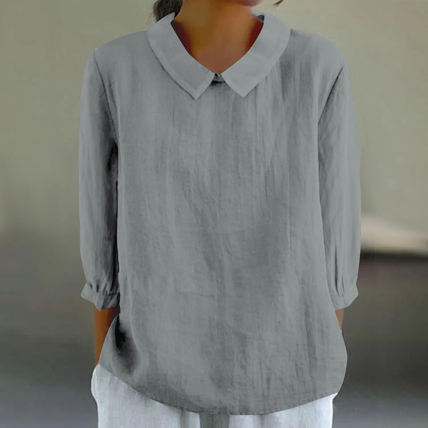 Summer Tops for Women 2025 Lightweight Linen Tee Shirt 3/4 Sleeve Lapel Gauze Blouses Loose Trendy Business Clothing