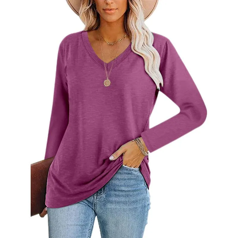 V-neck pullover long-sleeved T-shirt bottoming shirt