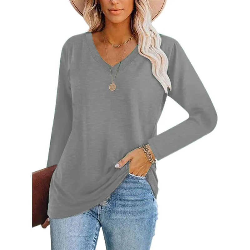 V-neck pullover long-sleeved T-shirt bottoming shirt