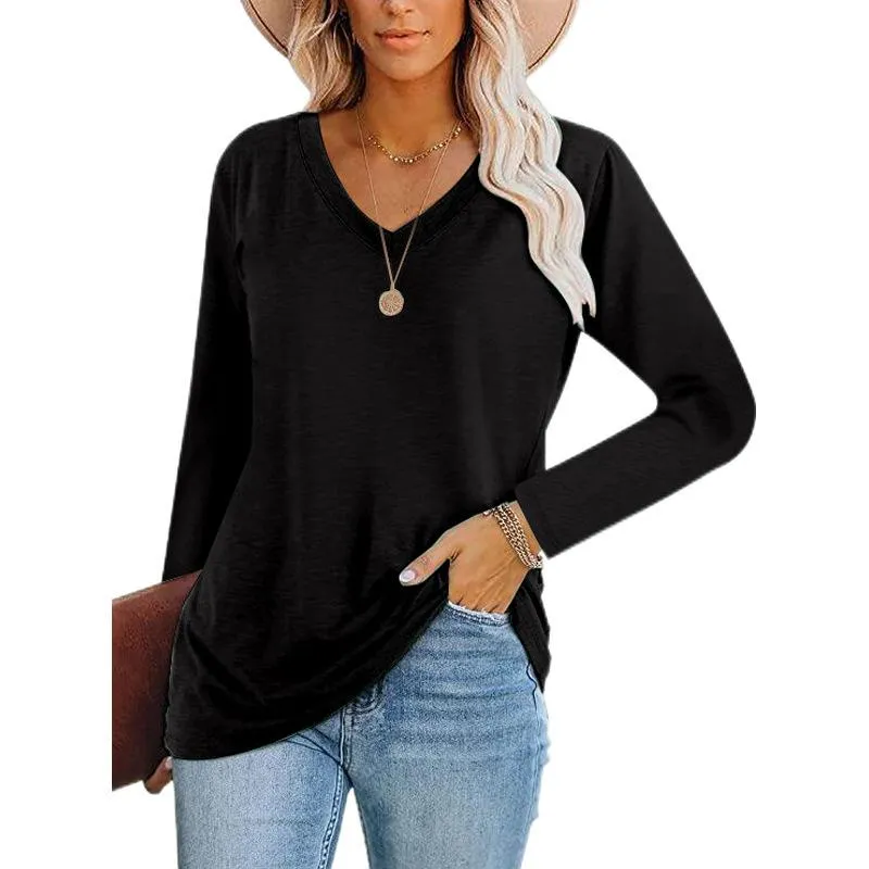V-neck pullover long-sleeved T-shirt bottoming shirt