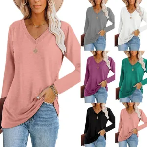 V-neck pullover long-sleeved T-shirt bottoming shirt