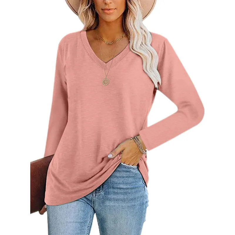 V-neck pullover long-sleeved T-shirt bottoming shirt