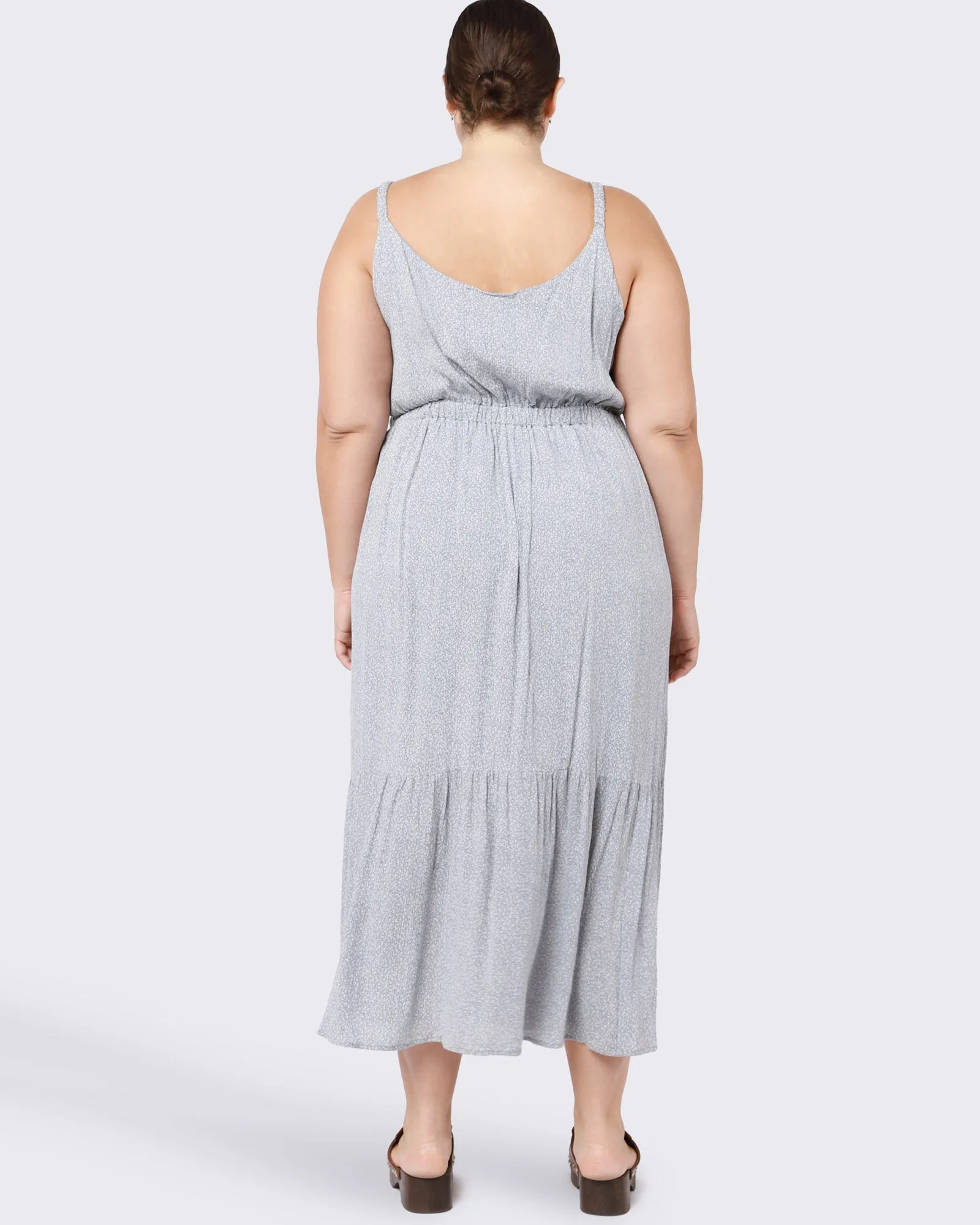 Valentina Tie Front Tiered Maxi Dress | Ivory / Light Blue