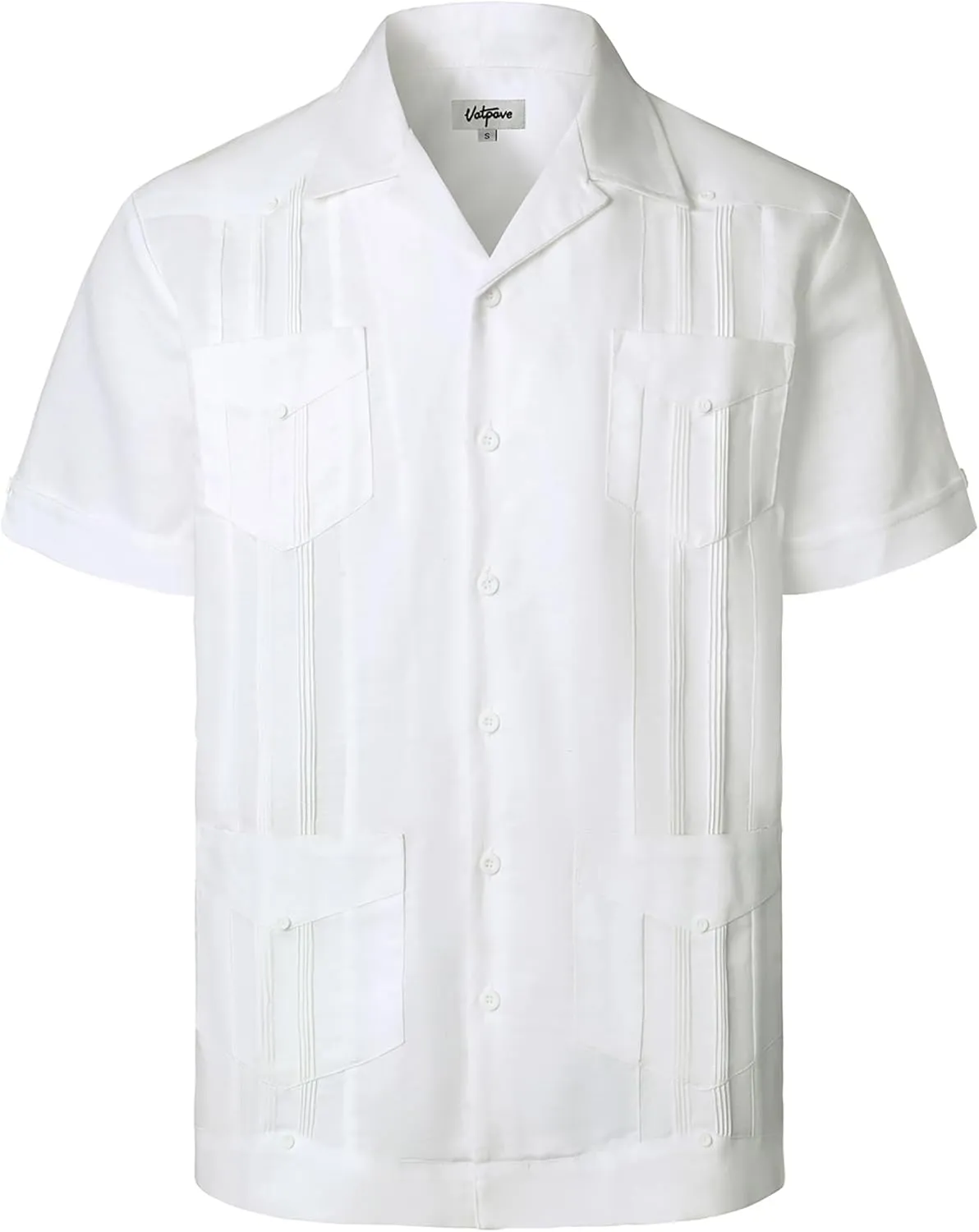 VATPAVE Mens Linen Cuban Guayabera Shirts Casual Button Down Short Sleeve Summer Shirts