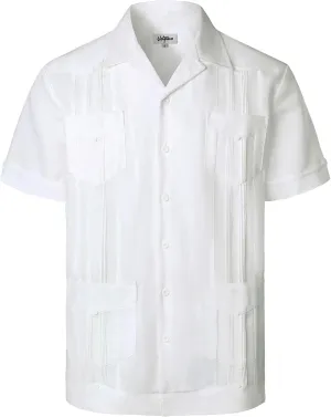 VATPAVE Mens Linen Cuban Guayabera Shirts Casual Button Down Short Sleeve Summer Shirts