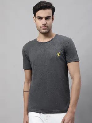 Vimal Jonney Round Neck Cotton Solid Anthracite T-Shirt for Men