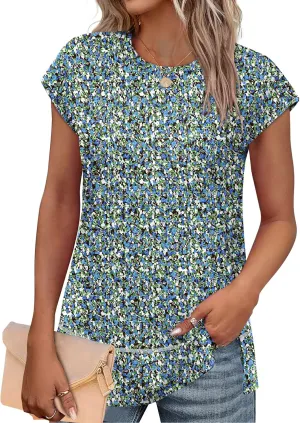 WEESO Womens Summer Tops 2025 Cap Short Sleeve T Shirts Trendy Dressy Casual Crew Neck Loose Fit Shirts