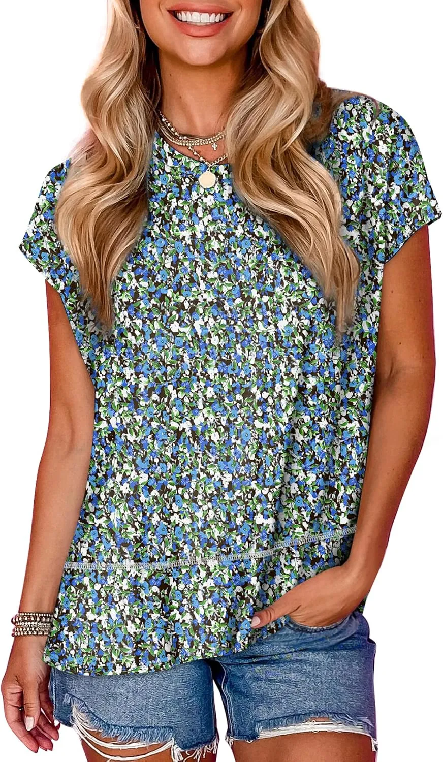 WEESO Womens Summer Tops 2025 Cap Short Sleeve T Shirts Trendy Dressy Casual Crew Neck Loose Fit Shirts