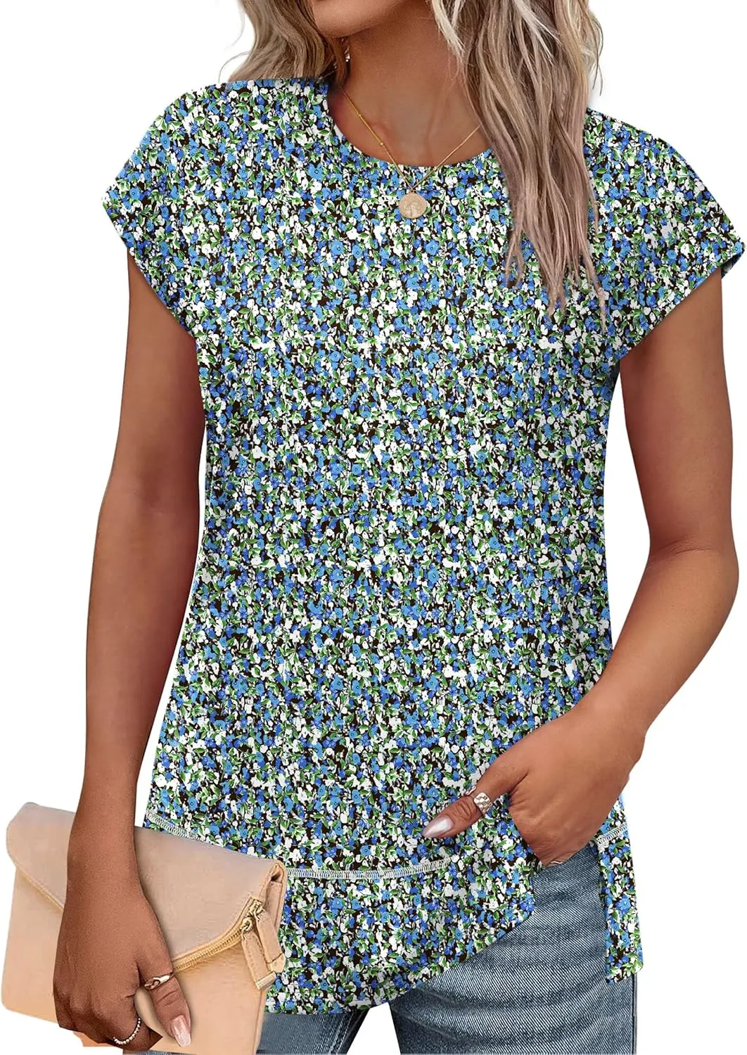 WEESO Womens Summer Tops 2025 Cap Short Sleeve T Shirts Trendy Dressy Casual Crew Neck Loose Fit Shirts