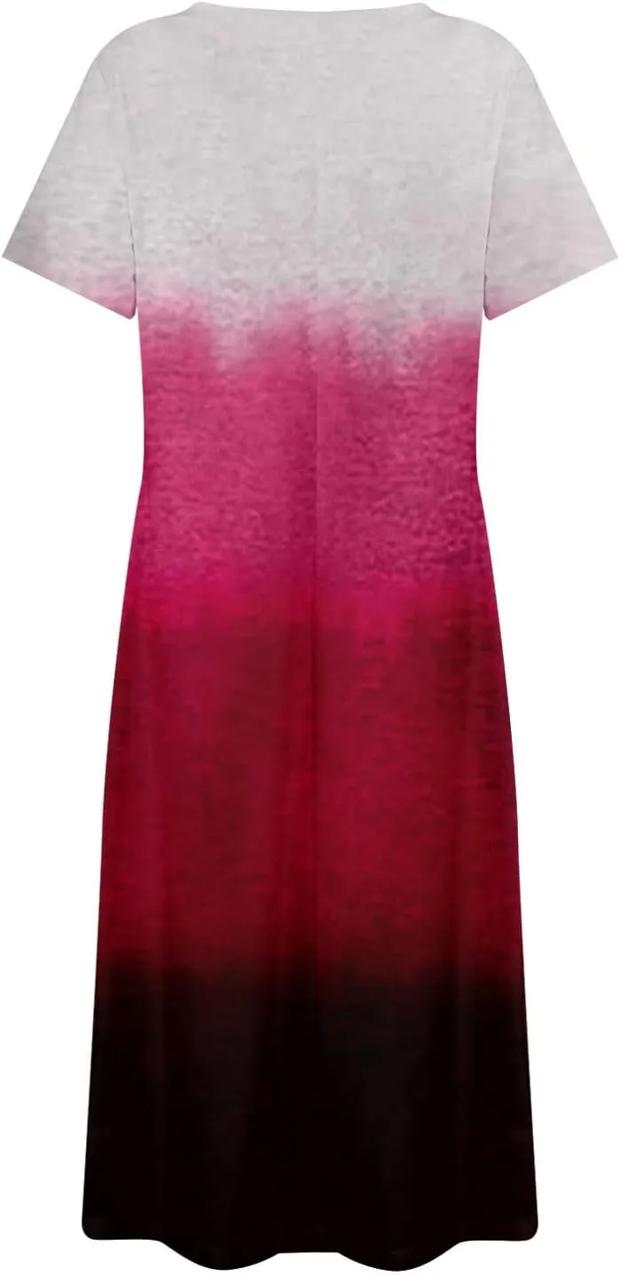 Women Casual Loose Bohemian Floral Dress with Pockets Short Sleeve Long Maxi Summer Beach Shift Dress