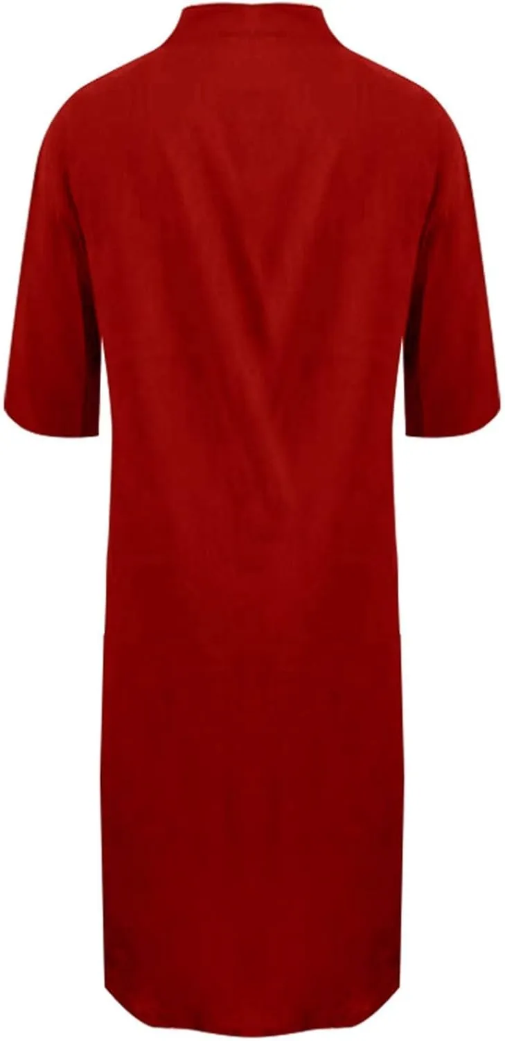 Womens Button Down Rolled-Up Sleeve Long Cotton Linen Blouse Maxi Dress Loose Casual Shirt Swimsuit Cover Up Dresses