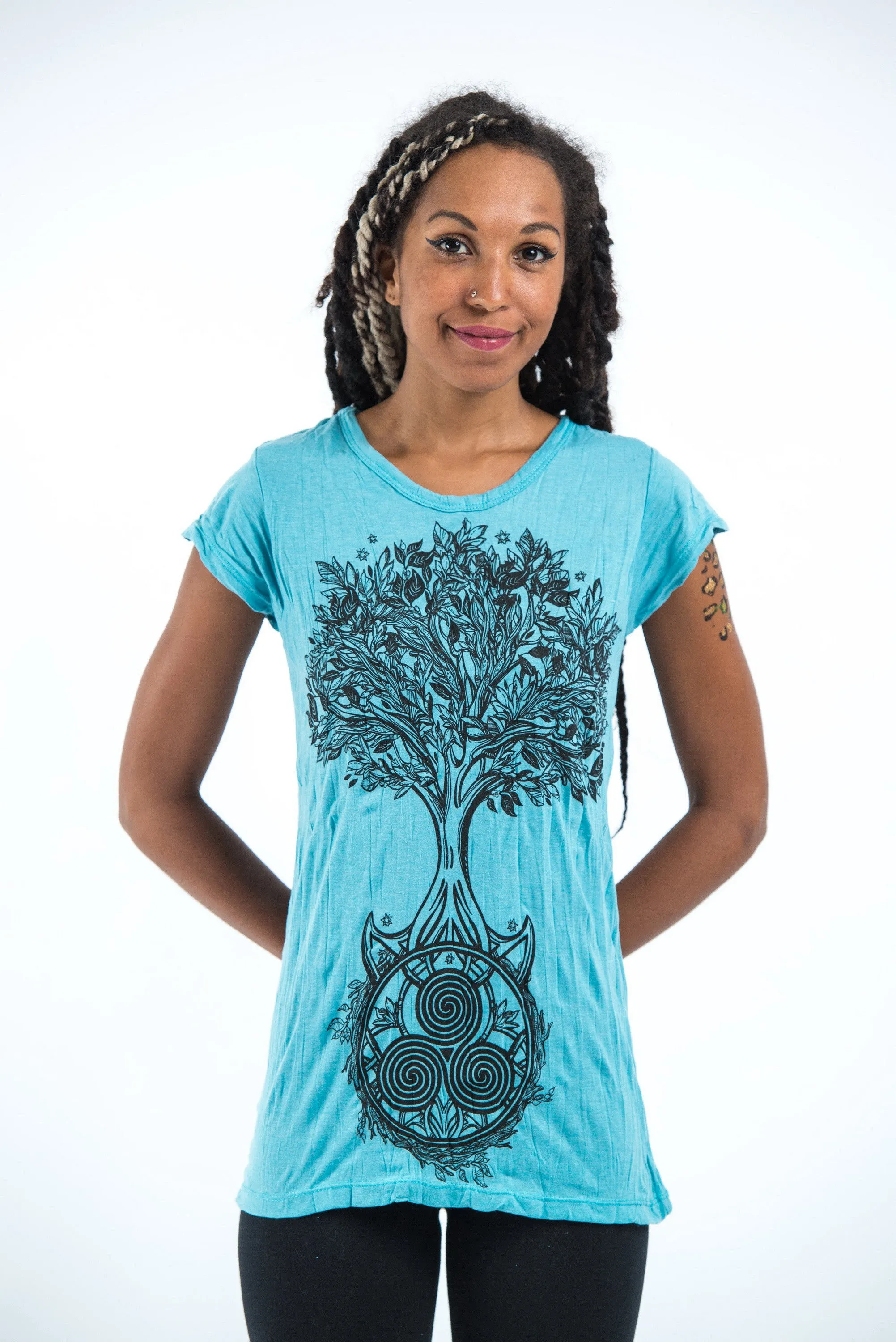 Womens Celtic Tree T-Shirt in Turquoise