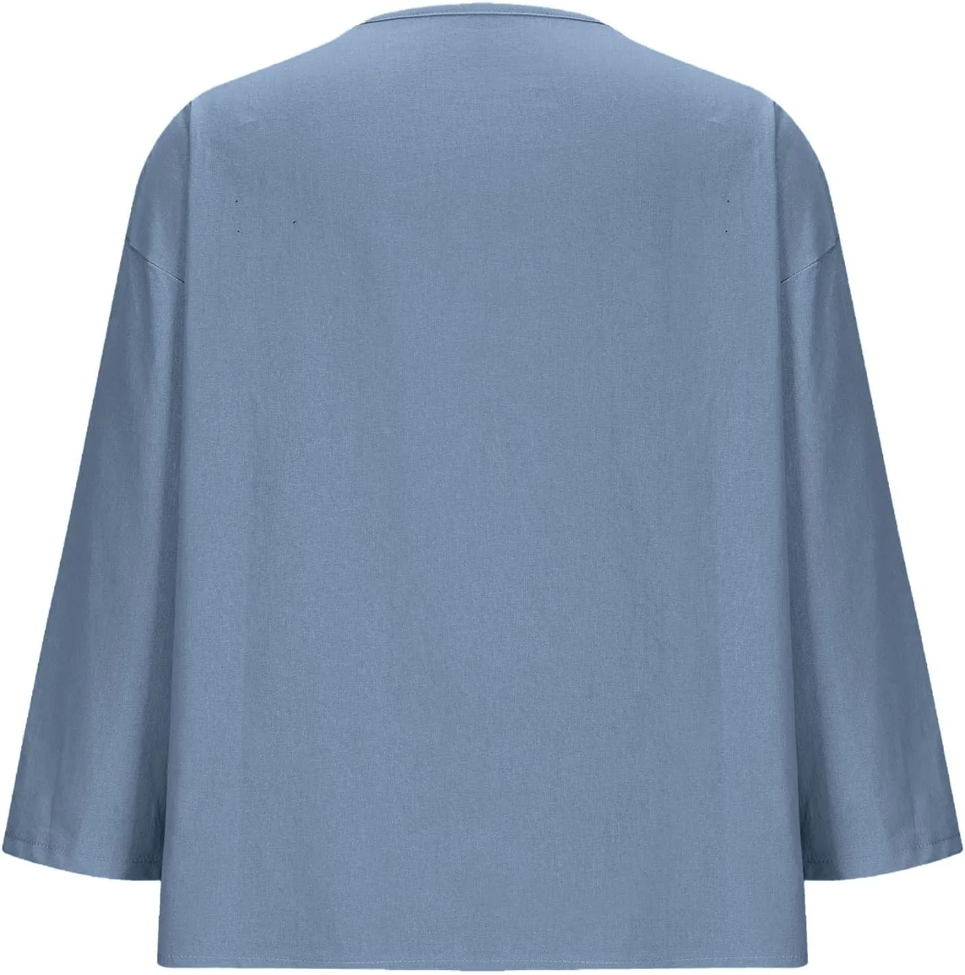 Women's Linen Shirt Button Down V Neck Solid Dressy Blouse 3/4 Sleeves Casual Loose Fit Tunic Tops Summer T Shirts
