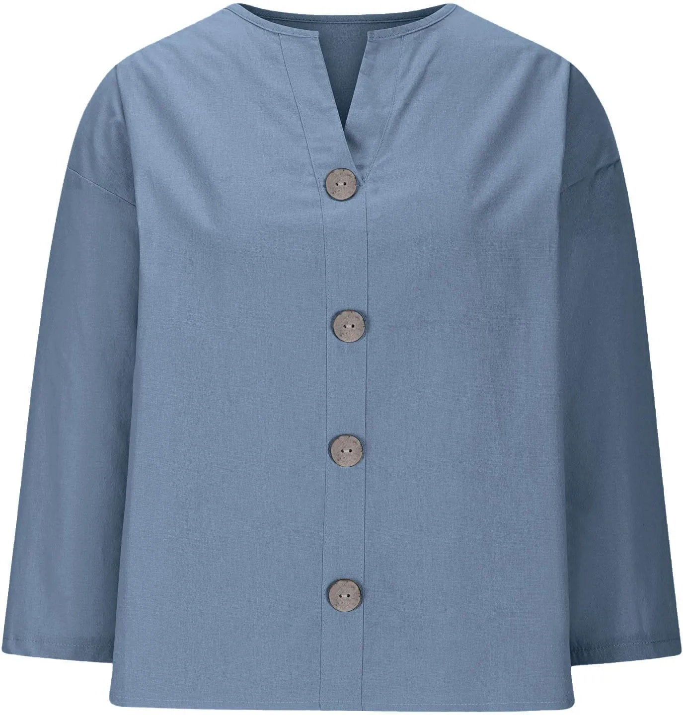 Women's Linen Shirt Button Down V Neck Solid Dressy Blouse 3/4 Sleeves Casual Loose Fit Tunic Tops Summer T Shirts
