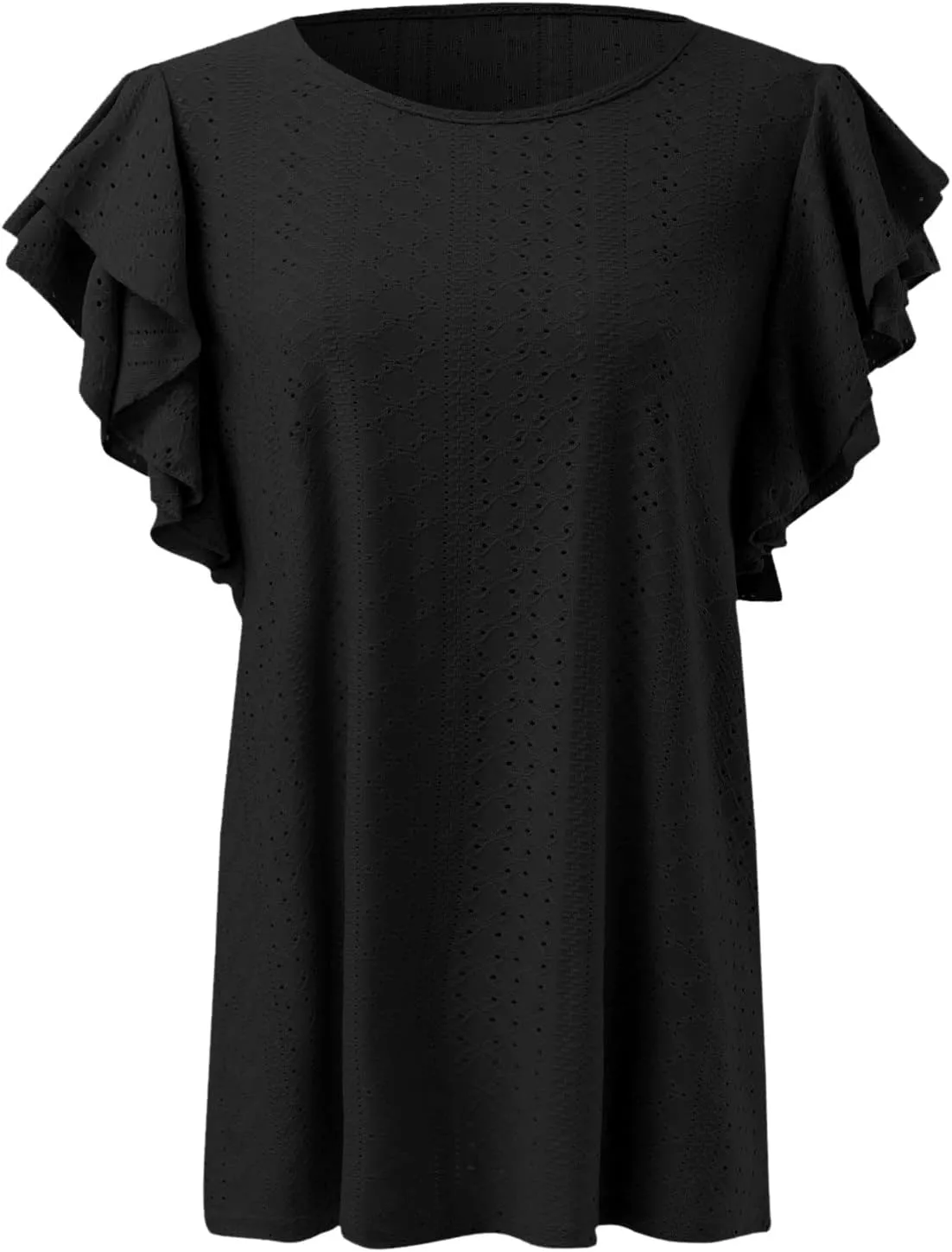 Womens Tops Summer Ruffle Sleeve Crew Neck Tshirts Loose Fit Casual Cute Top Blouses