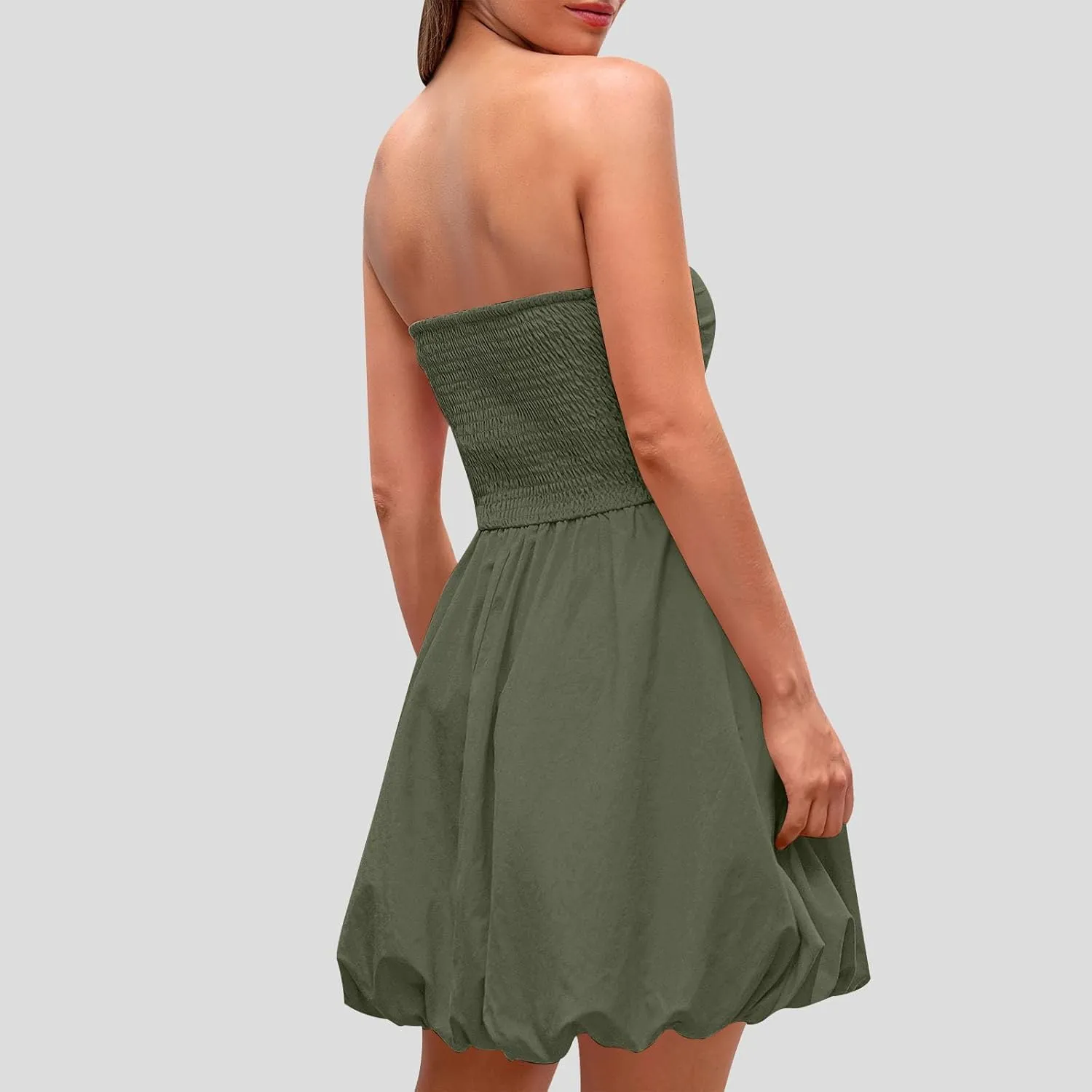 Women's Tube Top Dress 2025 Summer Casual Smocked A Line Sundress Trendy Strapless Bubble Short Beach Mini Dresses